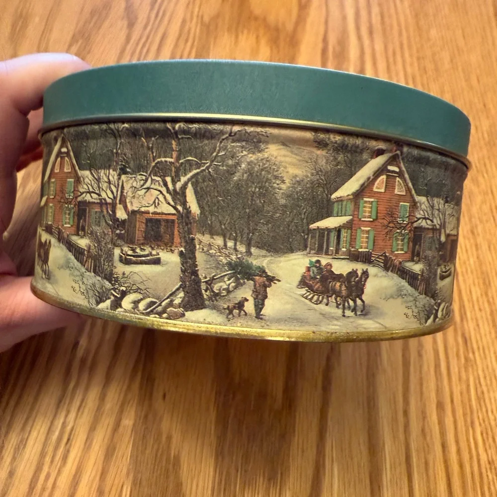 Vintage Winter Scene Tin Box